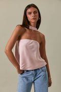 STRAPLESS SCARF DETAIL BIAS SATIN TOP