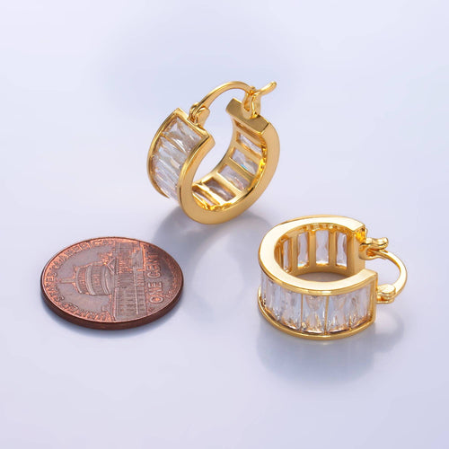 24K Gold Filled Baguette Latch Hoop Earrings | AB-983