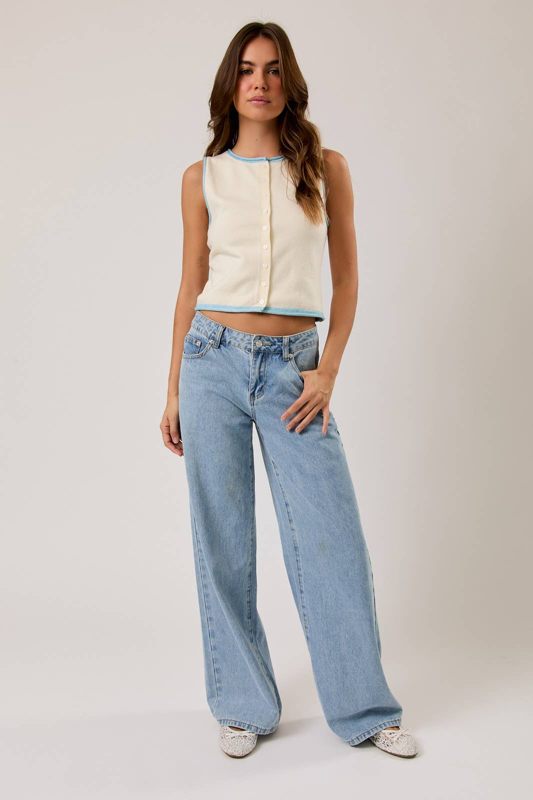 CONTRAST EDGE DETAIL ROUND NECK SWEATER TOP