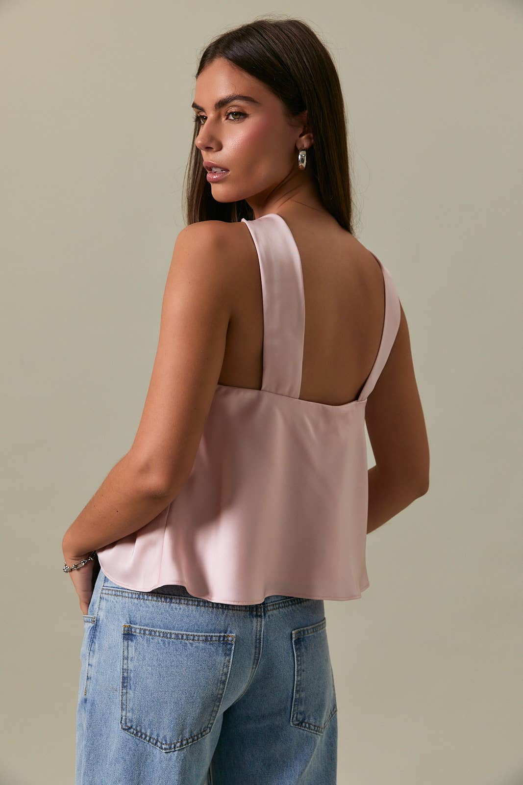 STRAPLESS SCARF DETAIL BIAS SATIN TOP