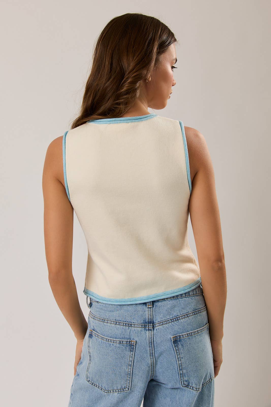 CONTRAST EDGE DETAIL ROUND NECK SWEATER TOP